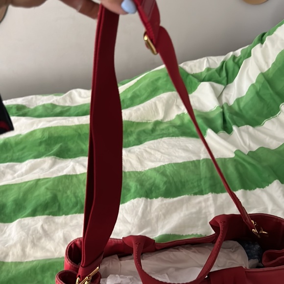 Prada red canopy canvas tote w strap well used needs a dye - Picture 5 of 6